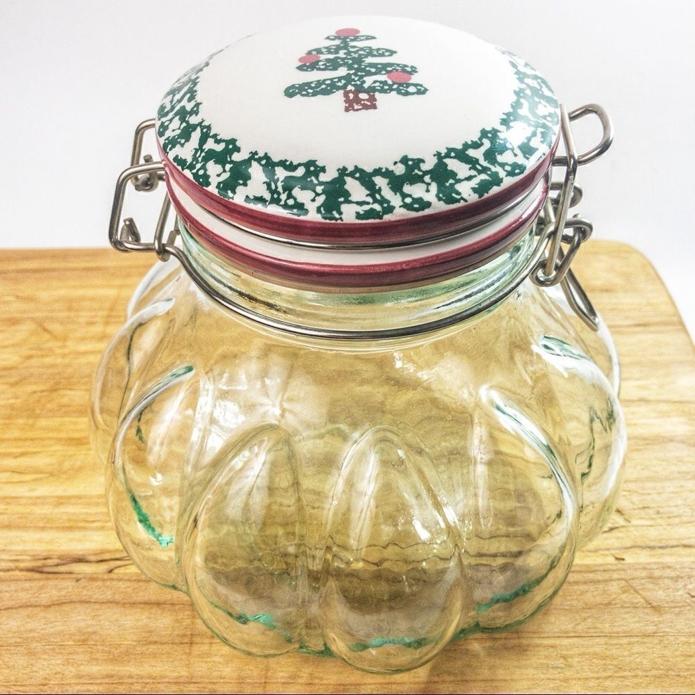 Pumpkin-Shaped Glass Christmas Clamp Jar Italy